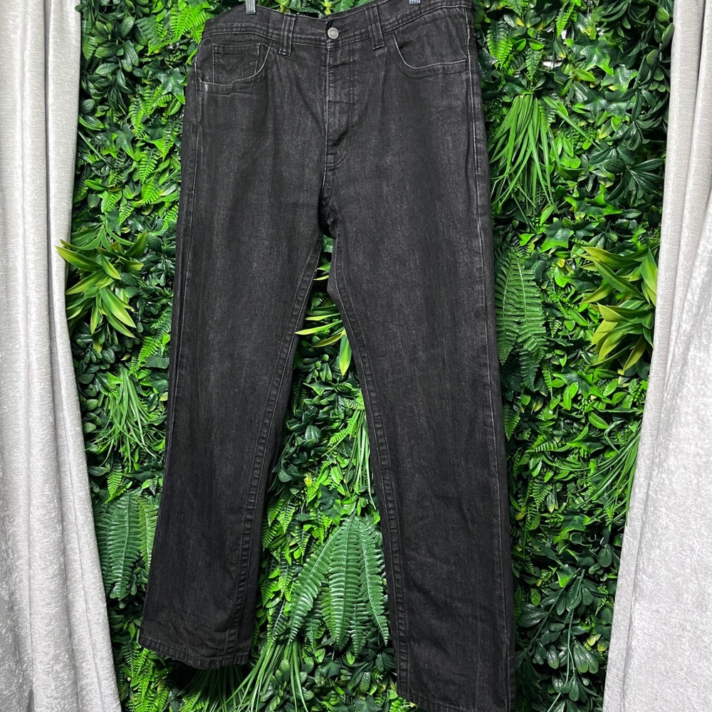 Vintage Pelle Pelle Mens Jeans 36x32 Black Baggy Denim Straight‎ Leg 3800